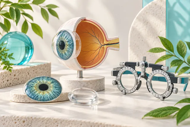 eye model, lens and optical examination frame eye model, lens and optical examination frame